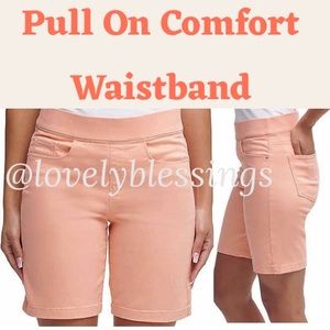 Pull On Bermuda Chinos Stretch Shorts Coral Pink Orange DKNY Size Large
